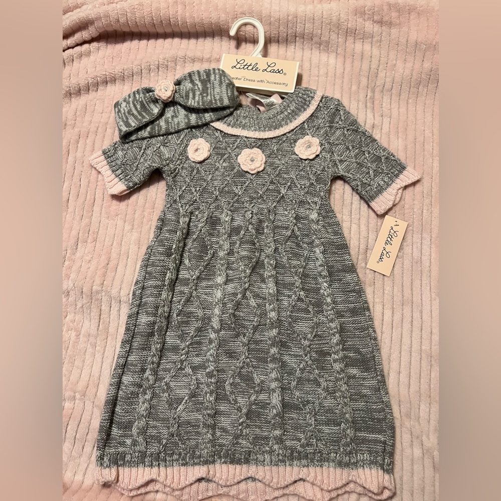 Little Lass Sweater Dress with matching headband, 3T. NWT